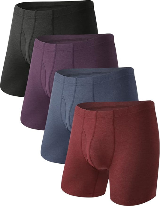 BAMBOO COOL Men's Ultra ComfortSoft Underwear, Moisture Wicking & Breathable No Ride Up Boxer Briefs with Fly, Multipack