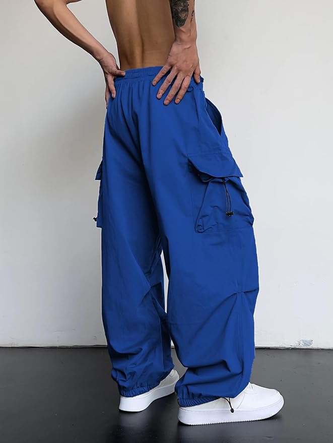 ZAFUL Men's Parachute Pants Casual Baggy Cargo Drawstring Trouser