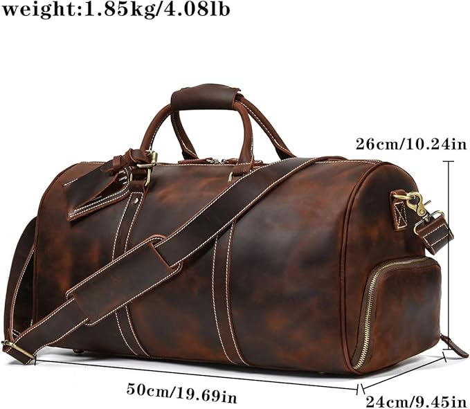 Full Grain Leather Duffel Bags for Men and Women 20 Inch Travel Overnight Weekend Leather Bags Travel Duffel for Men, 9804 Brown