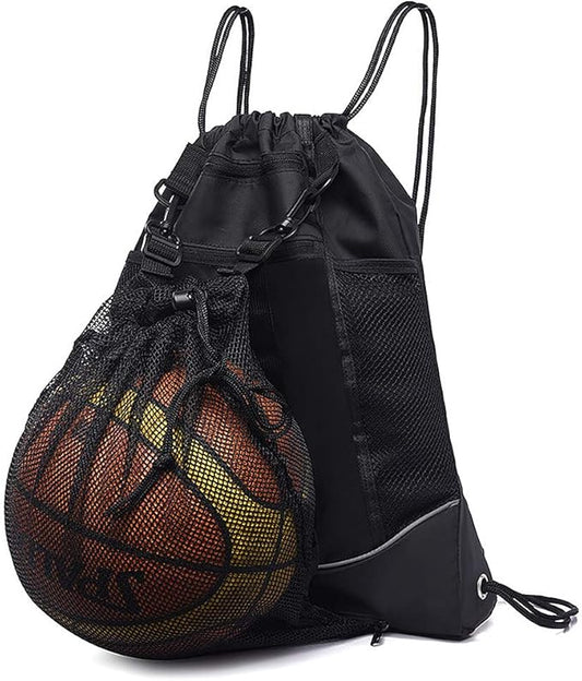 STAY GENT Drawstring Basketball Backpack for Boys, Foldable Soccer Backpack Gym Bag Sackpack Sports Sack with Detachable Ball Mesh Bag for Volleyball Baseball Yoga