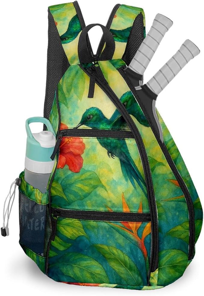 Pickleball Bag Hummingbird Green Pickle Ball Backpack for Women Men Premium Lightweight Crossbody Sling Bag Sports Backpack for Pickleball Paddle Tennis
