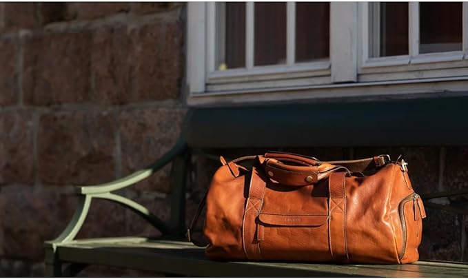 Hildebrand Leather Weekend Tennis Duffel Bag (Cognac)