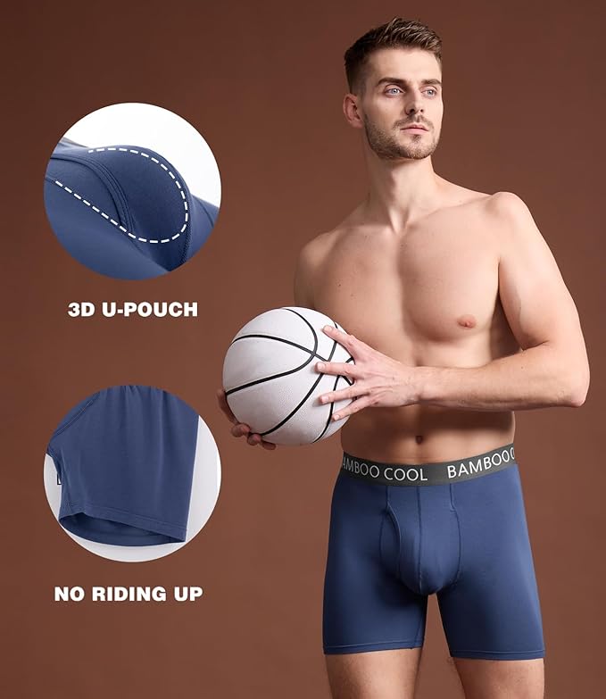 BAMBOO COOL Men's Ultra ComfortSoft Underwear, Moisture Wicking & Breathable No Ride Up Boxer Briefs with Fly, Multipack
