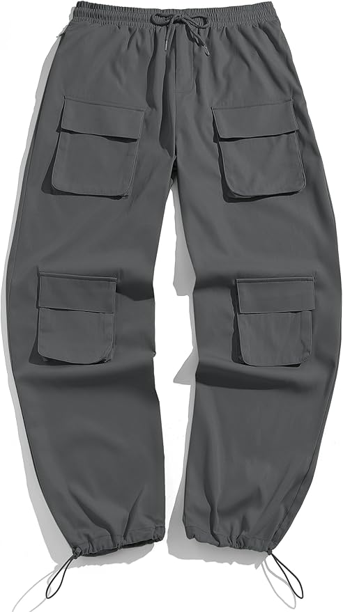 ZAFUL Men's Parachute Pants Casual Baggy Cargo Drawstring Trouser