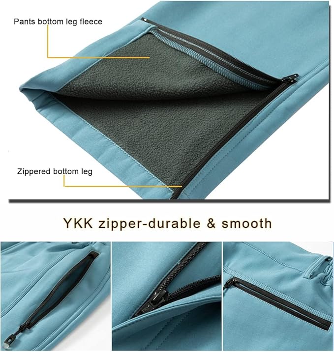 Gash Hao Mens Snow Ski Waterproof Softshell Snowboard Pants Outdoor Hiking Fleece Lined Zipper Bottom Leg