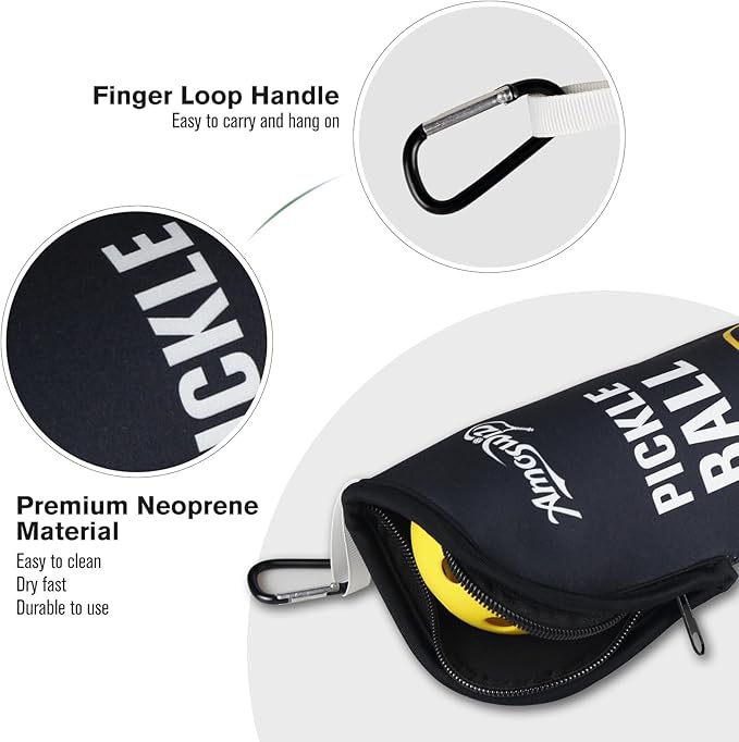 Pickleball Ball Holder - 1 Pc Pickle Ball Storage Bag, Portable Tennis Pouch with Hook for Fence, Premium Neoprene Material Bottle Holder, Pickleball Accessory Black Red Green Yellow Color