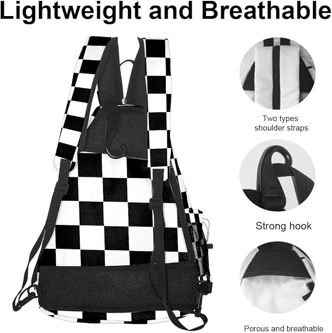Pickleball Bag Black White Checkered Pickle Ball Backpack for Women Men Premium Lightweight Crossbody Sling Bag Sports Backpack for Pickleball Paddle Tennis