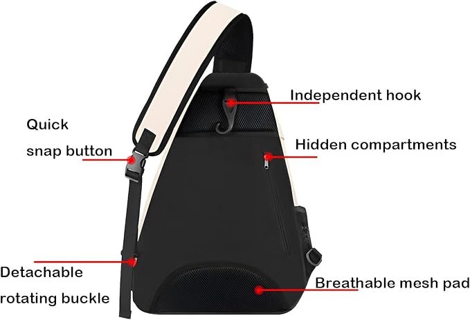 Beige Pickleball Sling Bag - Lightweight Crossbody Design Holds 2 Paddles & 6 Balls - Ventilated Water Bottle Holder, Multiple Compartments - Fit for Drills, Casual Play & Travel