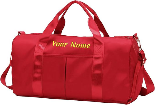 Personalized Duffel Bag, Custom Name Embroidered Gym Bag, Sports Bag with Wet and Dry Pocket & Shoe Compartment, Weekend Travel Bag, Dance & Yoga Bag (Red)