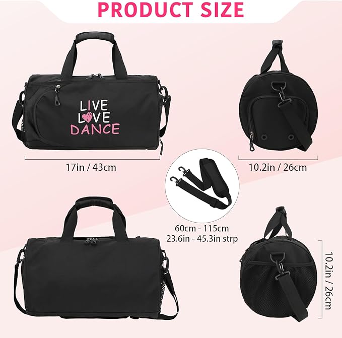 kilofly Girl's Ballet Dance Sports Gymnastics Gym Duffel Bag Travel Carry On