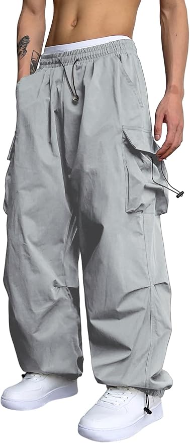 ZAFUL Men's Parachute Pants Casual Baggy Cargo Drawstring Trouser
