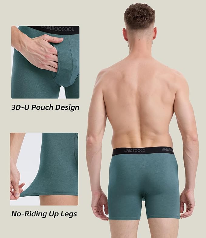 BAMBOO COOL Men's Underwear Breathable Boxer Briefs with Fly Moisture-Wicking Lightweight Underwear 7-Pack