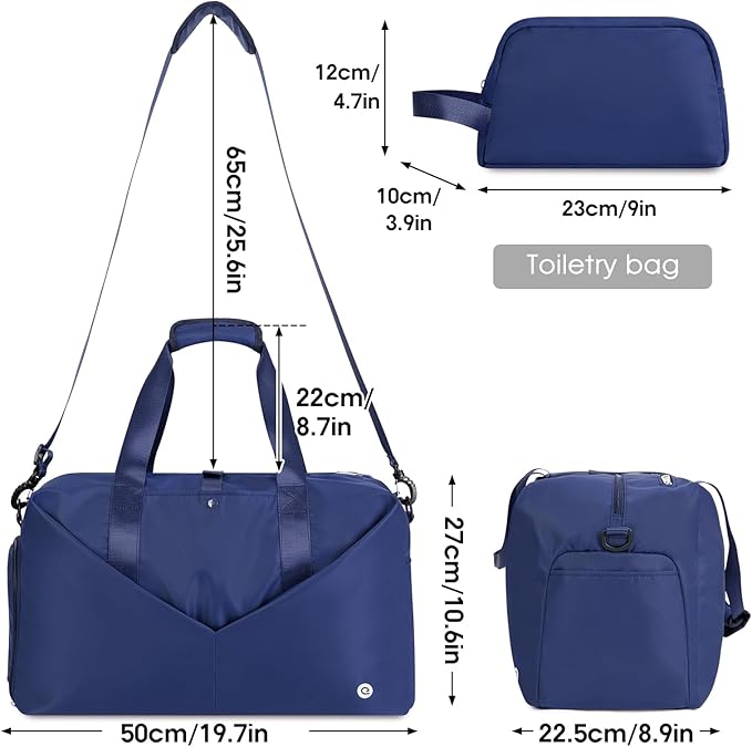 Ceneda 20" Gym Bag for Women with Wet Pocket & Shoe Compartment, Lightweight Duffel Waterproof Carry On Duffle for Travel, Yoga, Overnight (Navy Blue)
