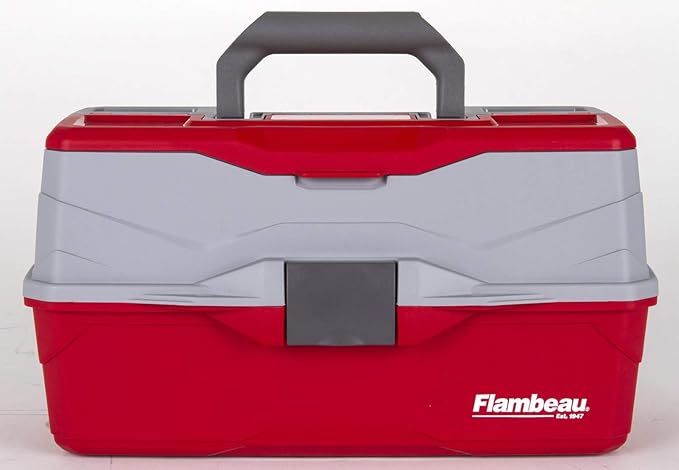Flambeau Outdoors 6383TB 3-Tray Tackle Box - Classic Fishing Lure Storage Organizer, Large Portable Tackle Box, 32 Tray Compartments, Red/Gray