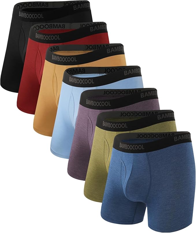 BAMBOO COOL Men's Underwear Breathable Boxer Briefs with Fly Moisture-Wicking Lightweight Underwear 7-Pack