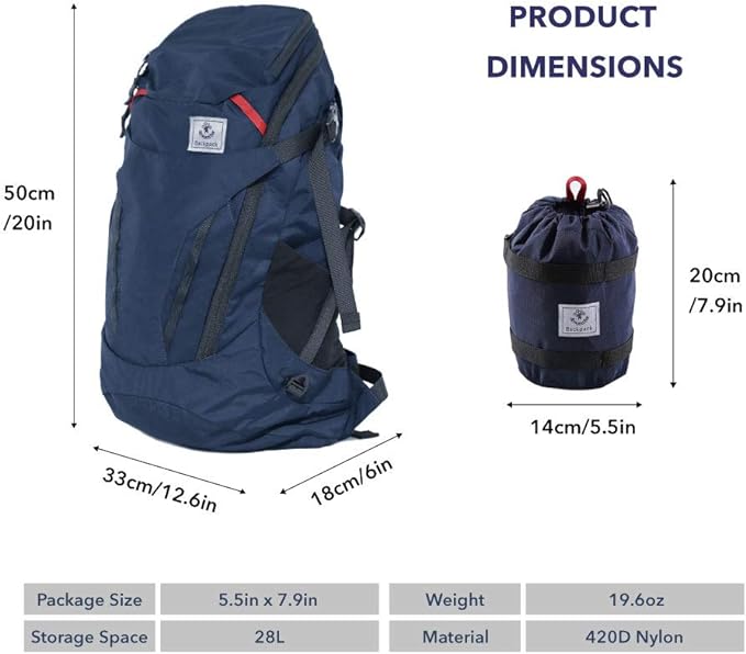 4Monster Hiking Daypack,28L Water Resistant Lightweight Packable Backpack for Travel Camping Outdoor