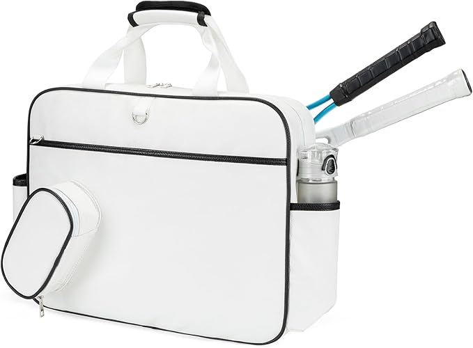 Tennis Bags Leather Tennis Racket Bag Women Tennis Tote Bag PU Sport Handbag Waterproof Lightweight Badminton Racket Shoulder Bag For 2 Rackets With Removable Shoulder Straps Outdoor