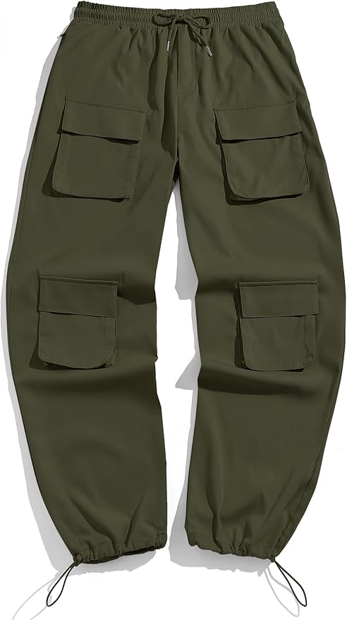 ZAFUL Men's Parachute Pants Casual Baggy Cargo Drawstring Trouser