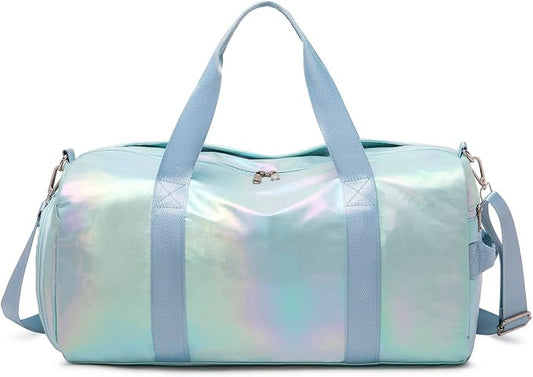 ZHIERNA Sports Gym Dance Bag for Women Girls, Shimmery Waterproof Duffle Travel Bag With Shoes Compartment and Wet Dry Pocket (Green)