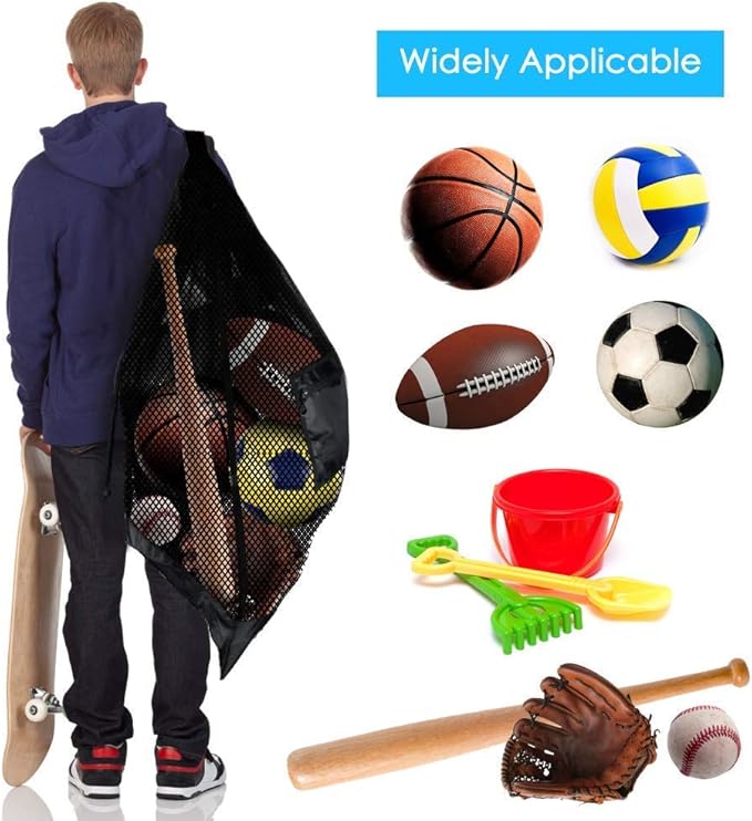 BROTOU Extra Large Mesh Ball Bag, Drawstring Socce Bag for Coach, Use for Basketball, Volleyball, Baseball, Mesh Equipmenbag with Adjustable and Portable Strap