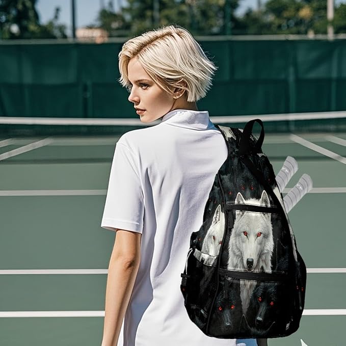 Pickleball Bag Black Wolf Pickle Ball Backpack for Women Men Premium Lightweight Crossbody Sling Bag Sports Backpack for Pickleball Paddle Tennis