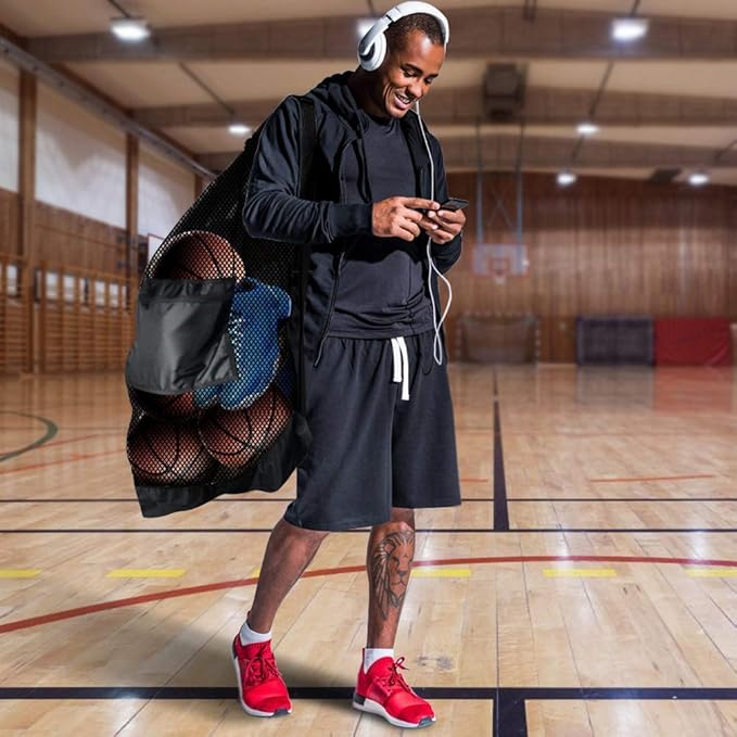 BROTOU Extra Large Mesh Ball Bag, Drawstring Socce Bag for Coach, Use for Basketball, Volleyball, Baseball, Mesh Equipmenbag with Adjustable and Portable Strap