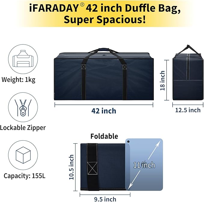 155L Oversized Duffle Bag - 42” Extra Large Heavy Duty Water Resistant Travel Bag for Camping Moving Storage (Navy Blue)