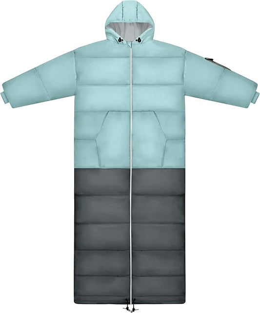 Thermotuff Wearable Sleeping Bag with Dual Hoodie, Long Sleeves, Pockets & Adjustable Drawstring - Ideal for Camping, Cold Weather Hiking, and Stadium Sak Blanket