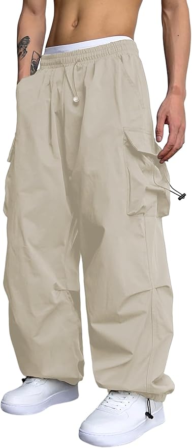 ZAFUL Men's Parachute Pants Casual Baggy Cargo Drawstring Trouser