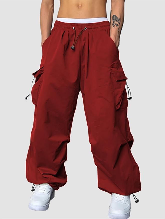 ZAFUL Men's Parachute Pants Casual Baggy Cargo Drawstring Trouser