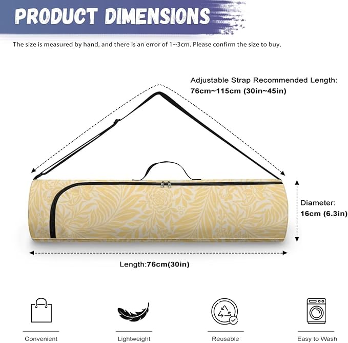 ZCFYGDX Yoga Mat Bag with Adjustable Shoulder Strap and Handle Zipper, 30in Wide x 6.3in Diameter for Yoga Mat Storage
