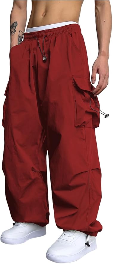 ZAFUL Men's Parachute Pants Casual Baggy Cargo Drawstring Trouser