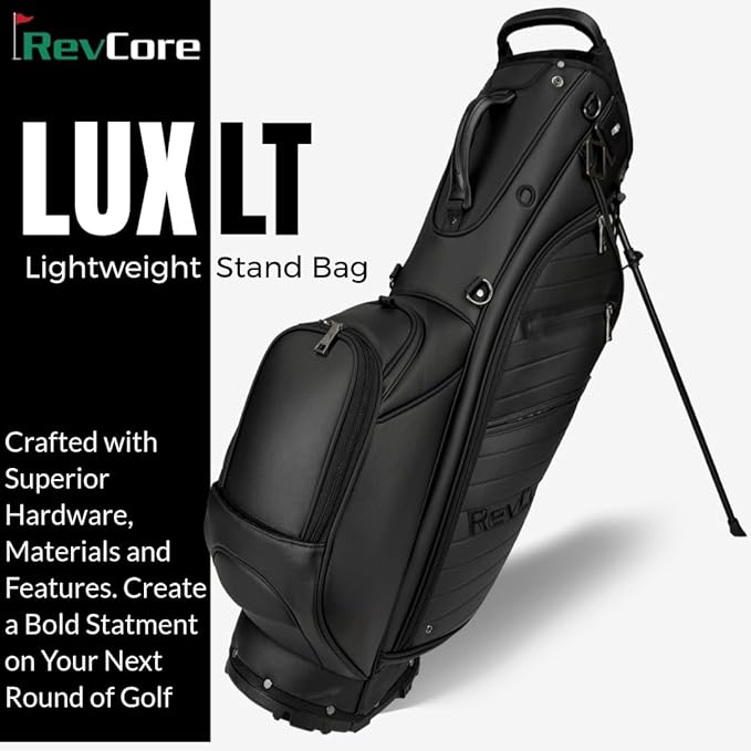 RevCore LT Lightweight Golf Stand Bag by CaddyDaddy – Premium Synthetic Leather Carry Golf Bag for Men & Women with 5-Way Divider, Cooler Pocket, Dual Strap – Golf Bag with Stand