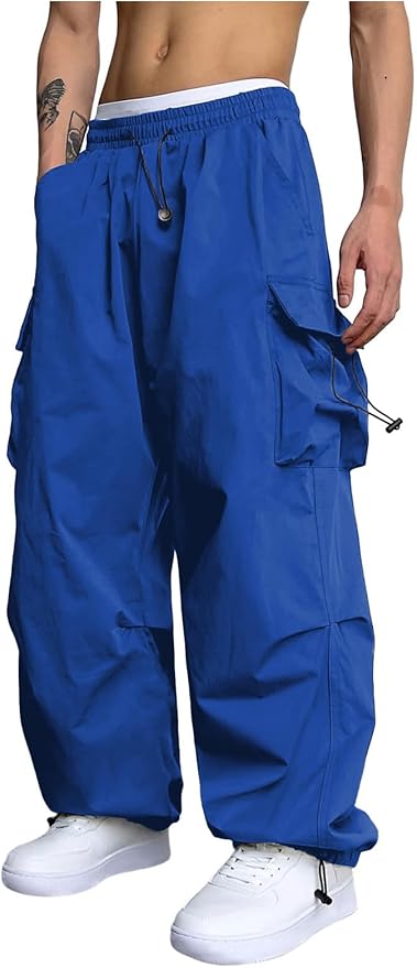 ZAFUL Men's Parachute Pants Casual Baggy Cargo Drawstring Trouser