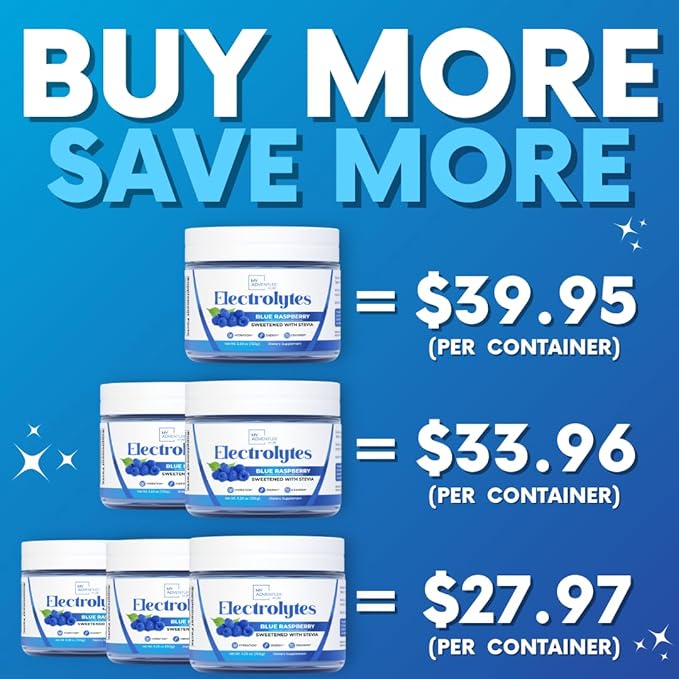 Zero Sugar - Blue Raspberry Electrolytes Powder - Refreshing Hydration - Caffeine Free Energy - All Natural Ingredients - Vegan, Keto and Paleo - Sugar Free Electrolyte Powder Drink Mix - 37 Servings
