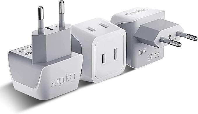 Ceptics European Travel Plug Adapter Europe Power Adaptor Charger Dual Input - Ultra Compact - Light Weight - USA to any Type C Countries such as Italy, Iceland, Austria and More (CT-9C), white