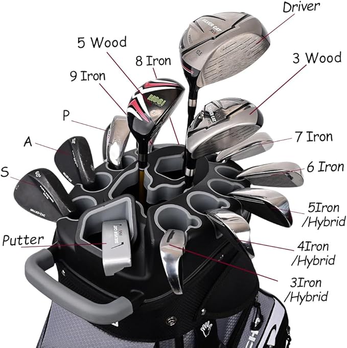 ASK ECHO T-Lock Golf Cart Bag with 14 Way Organizer Divider Top, Premium Cart Bag with Handles and Rain Cover for Men