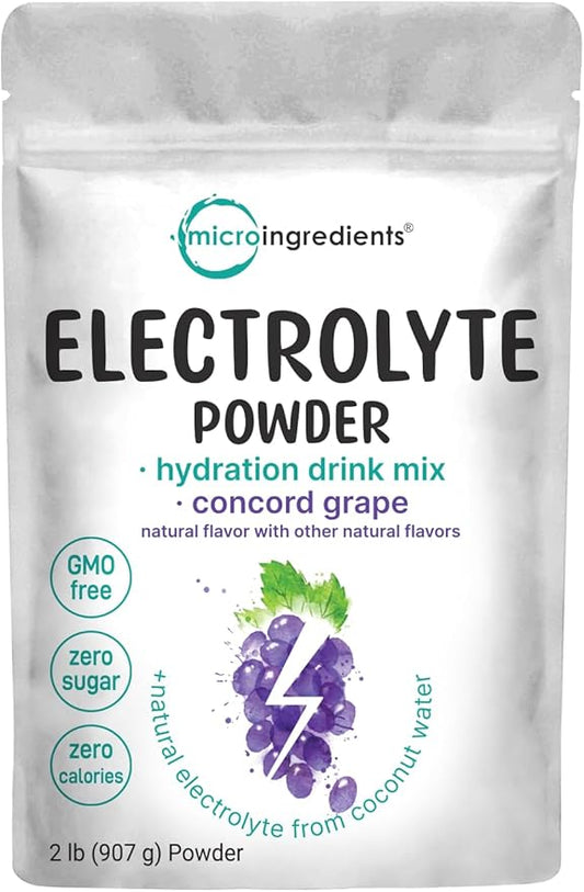 Micro Ingredients Hydration Electrolyte Powder, 2 lb (139 Servings) | Concord Grape Flavor | High Potassium (1,000mg) + Coconut Water | No Sugar, Keto Friendly | Non-GMO