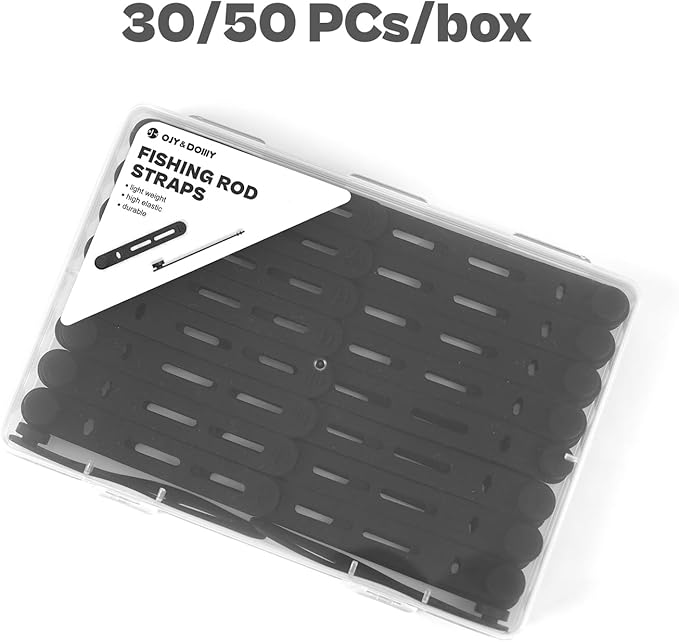 Silicone Fishing Rod Ties Belt Straps (30/50 Pack) – Lightweight, Durable, Reusable Rubber Bands Belts for Pole Storage