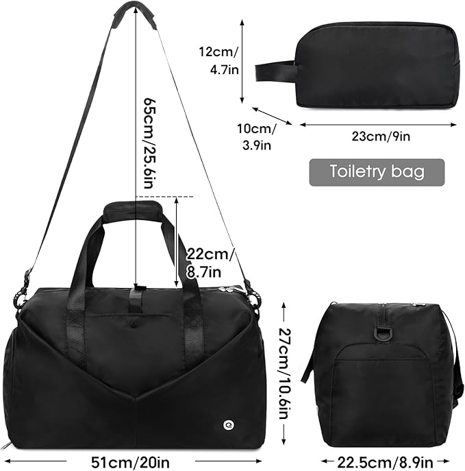 Ceneda 20" Gym Bag for Women with Wet Pocket & Shoe Compartment, Lightweight Duffel Waterproof Carry On Duffle for Travel, Yoga, Overnight (Black)