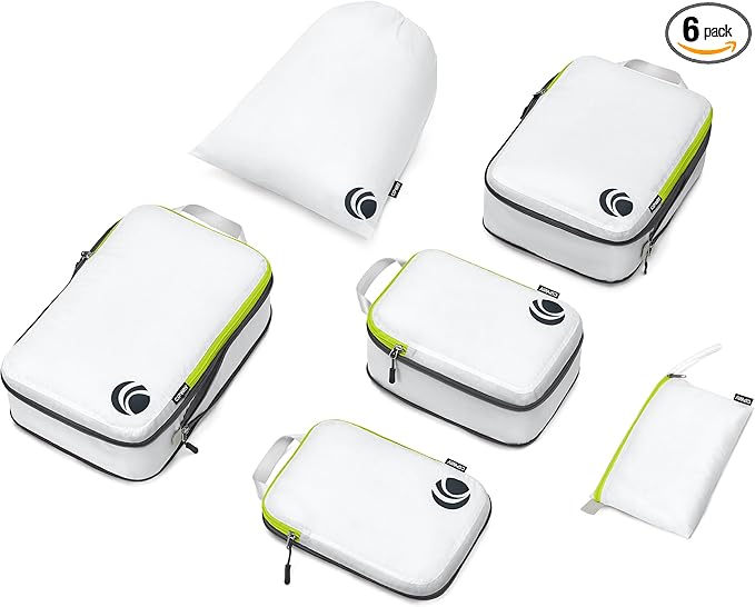 Cipway Compression Packing Cubes Set, Ultralight Expandable Travel Packing Organizers for Carry on Luggage (White 6pcs)