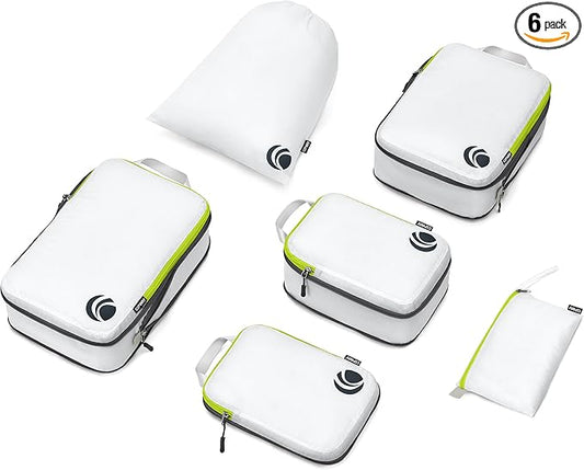 Cipway Compression Packing Cubes Set, Ultralight Expandable Travel Packing Organizers for Carry on Luggage (White 6pcs)