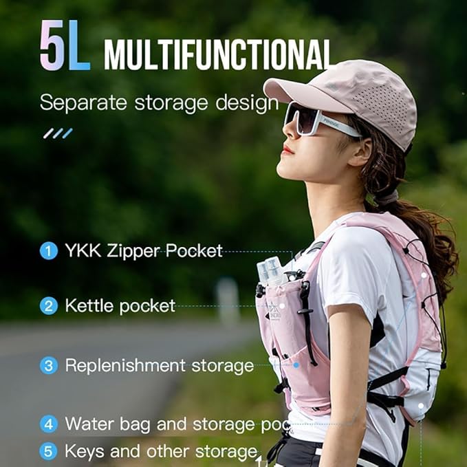 YOUGLE Hydration Vest Pack 5L Lightweight Running Backpack for Hiking Trail Running Race Marathon