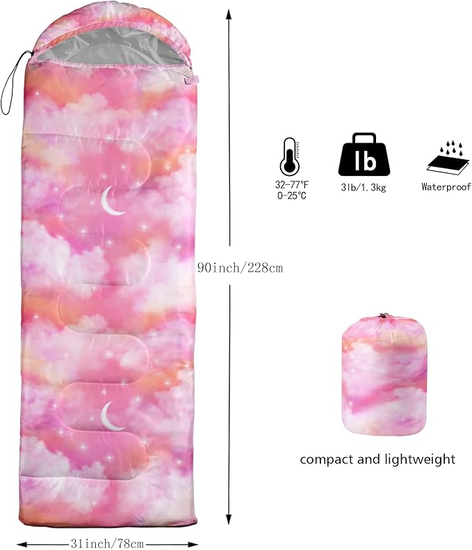 QOOMO Camping Sleeping Bags,3 Season Warm & Cool Weather,Lightweight,Waterproof Sleeping Bags for Adults & Kids,Traveling,and Outdoors,Camping Gear Equipment