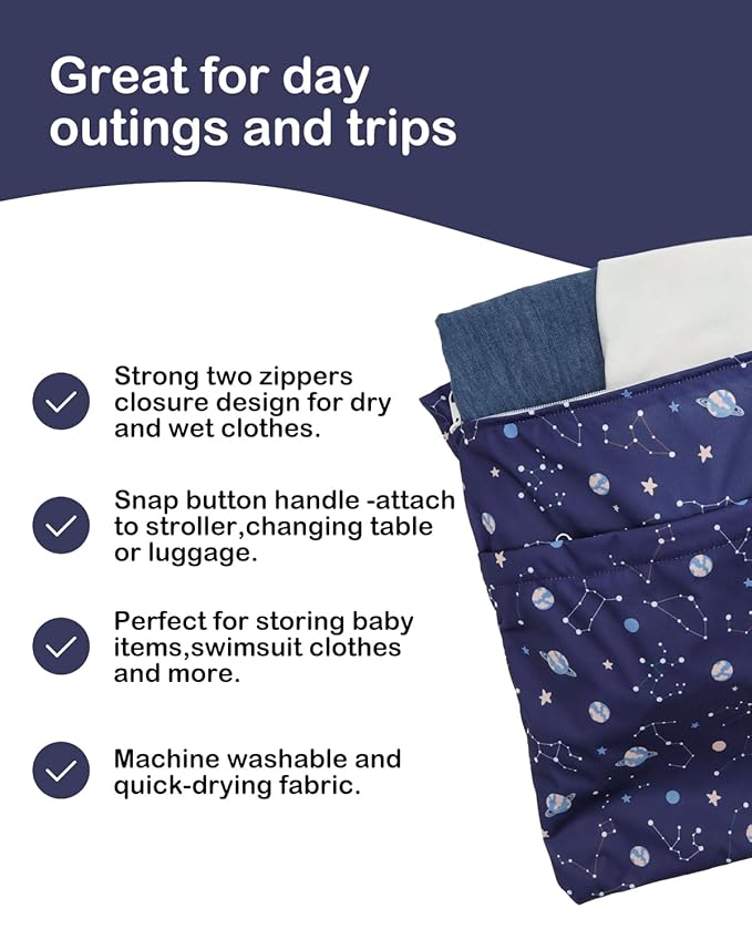 ALVABABY 3pcs Cloth Diaper Wet Dry Bags Waterproof Reusable with Two Zippered Pockets Travel Beach Pool Daycare Soiled Baby Items Yoga Gym Bag for Swimsuits or Wet Clothes 3L-ZM32