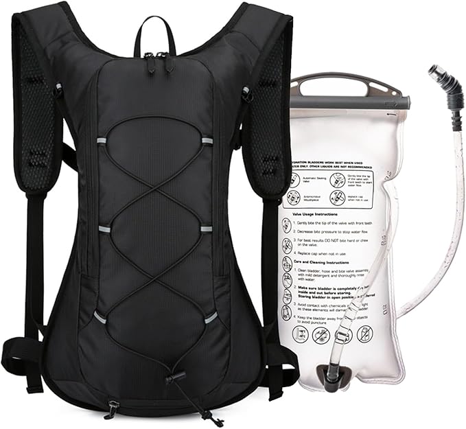12L Hydration Backpack for Women and Men- Lightweight Hydration Pack with 2L Water Bladder, Water Pack for Hiking,Cycling,Rave and Running, Adjustable Chest Straps and Reflective