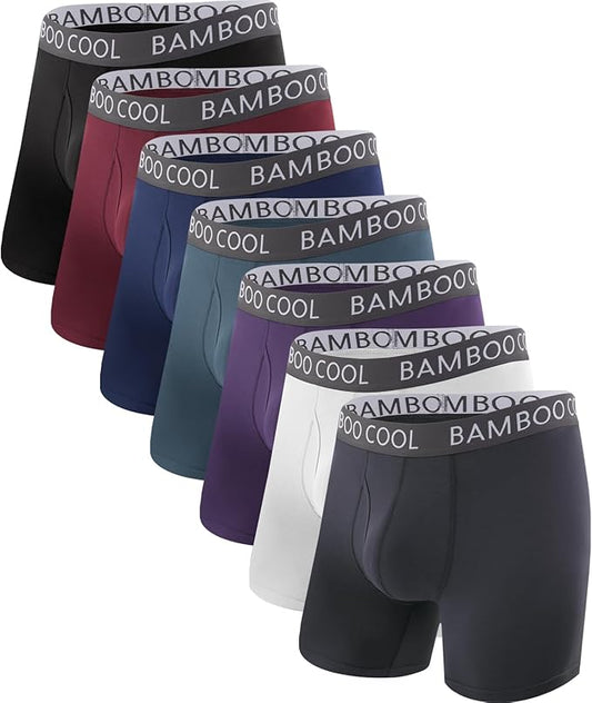 BAMBOO COOL Men's Ultra ComfortSoft Underwear, Moisture Wicking & Breathable No Ride Up Boxer Briefs with Fly, Multipack
