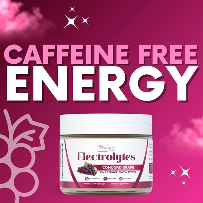 Zero Sugar - Concord Grape Electrolytes Powder - Very Refreshing Hydration - Caffeine Free Energy with All Natural Ingredients - Vegan, Keto & Paleo - Sugar Free Electrolytes Drink Mix - 30 Servings