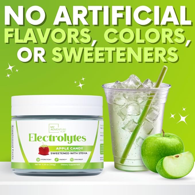 Zero Sugar - Apple Candy Electrolytes Powder - Refreshing Hydration - Caffeine Free Energy with All Natural Ingredients - Vegan, Keto, and Paleo - Sugar Free Electrolytes Drink Mix - with 30 Servings