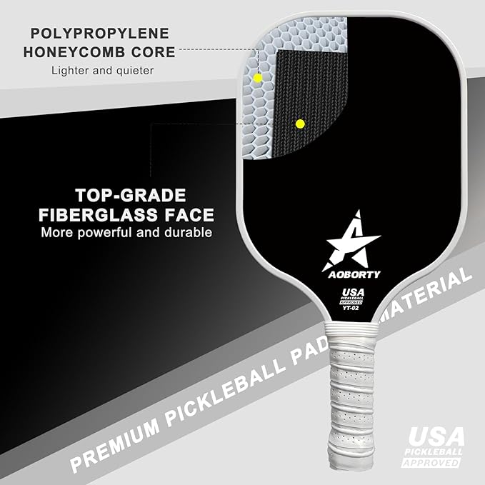 Pickleball Paddles 4 Pack - USAPA Light Graphite Premium Rackets Fiber Face & Polymer Honeycomb Core Pickleball Set with 4 Outdoor Indoor Balls Including Portable Carry Bag